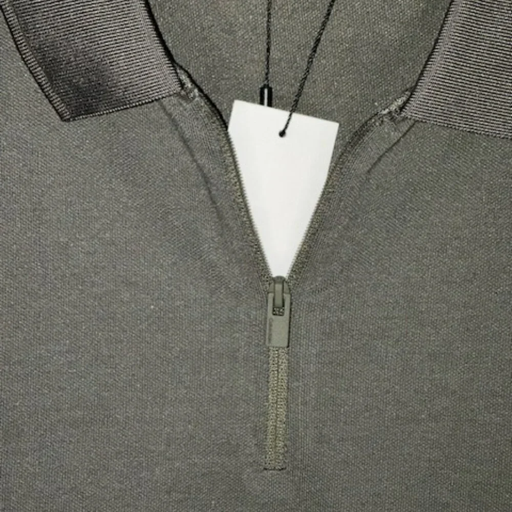 Calvin Klein Tech Zip Polo Shirt Mens Grayish/Olivie Stretch Moisture Wick‎ - Picture 2 of 4